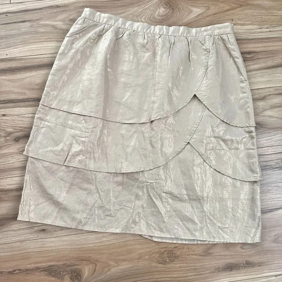 EDME & ESYLLTE x ANTHROPOLOGIE | NWT Linen Gilded Lily Skirt Beige Metallic | 14 - Picture 6 of 9